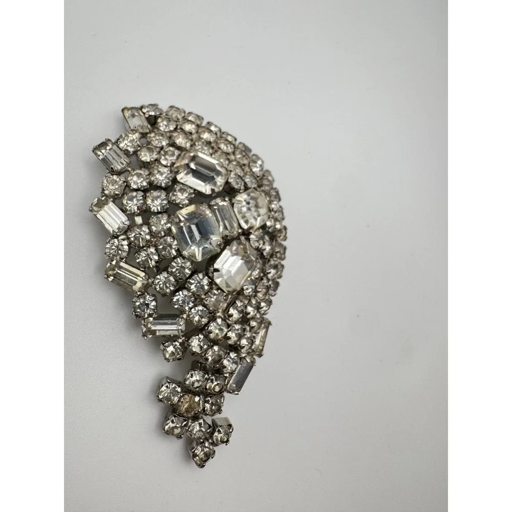 Vintage Rhinestone Brooch Clear Sparkly Baguette Pin